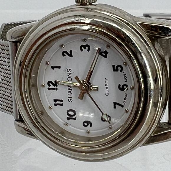 Vintage Shannons Silver Quartz Mesh Adjustable Band Works New Battery - Picture 3 of 6